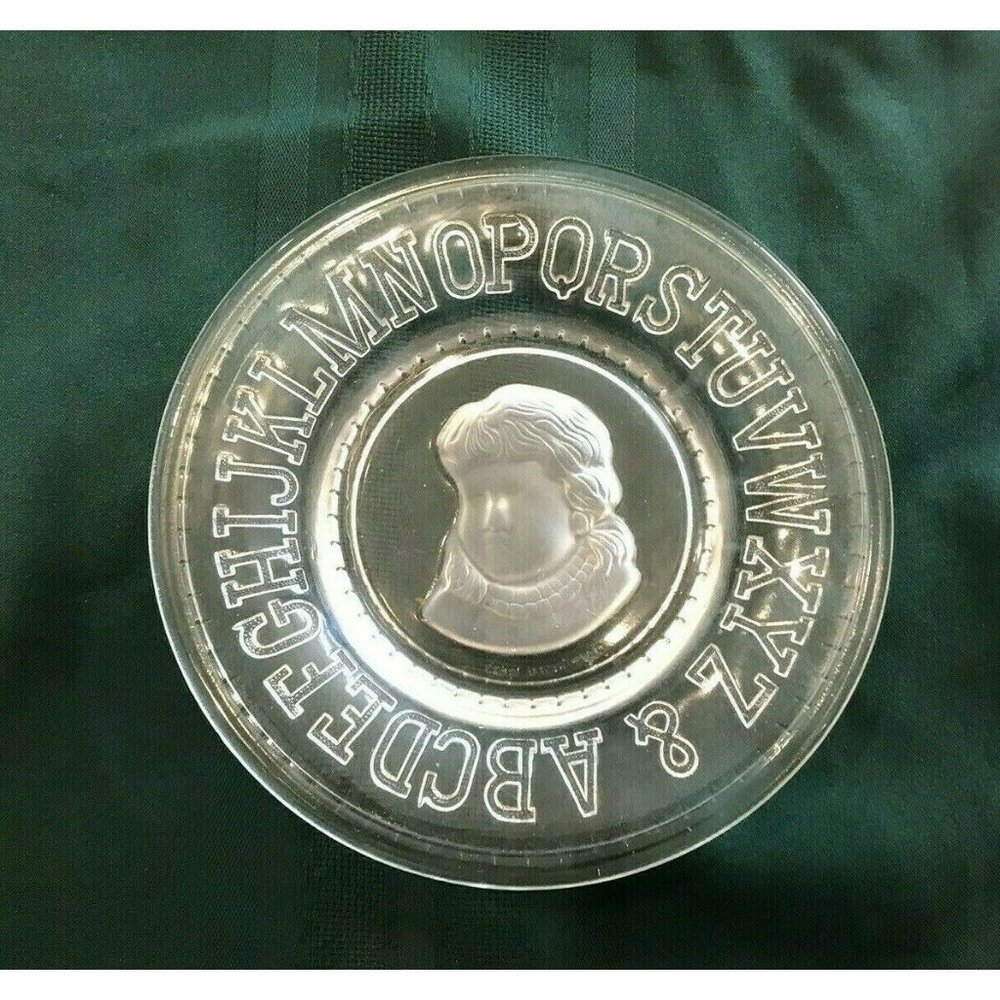 EAPG Clear Glass 8" ABC Childs Plate Girl - Pattern Glass